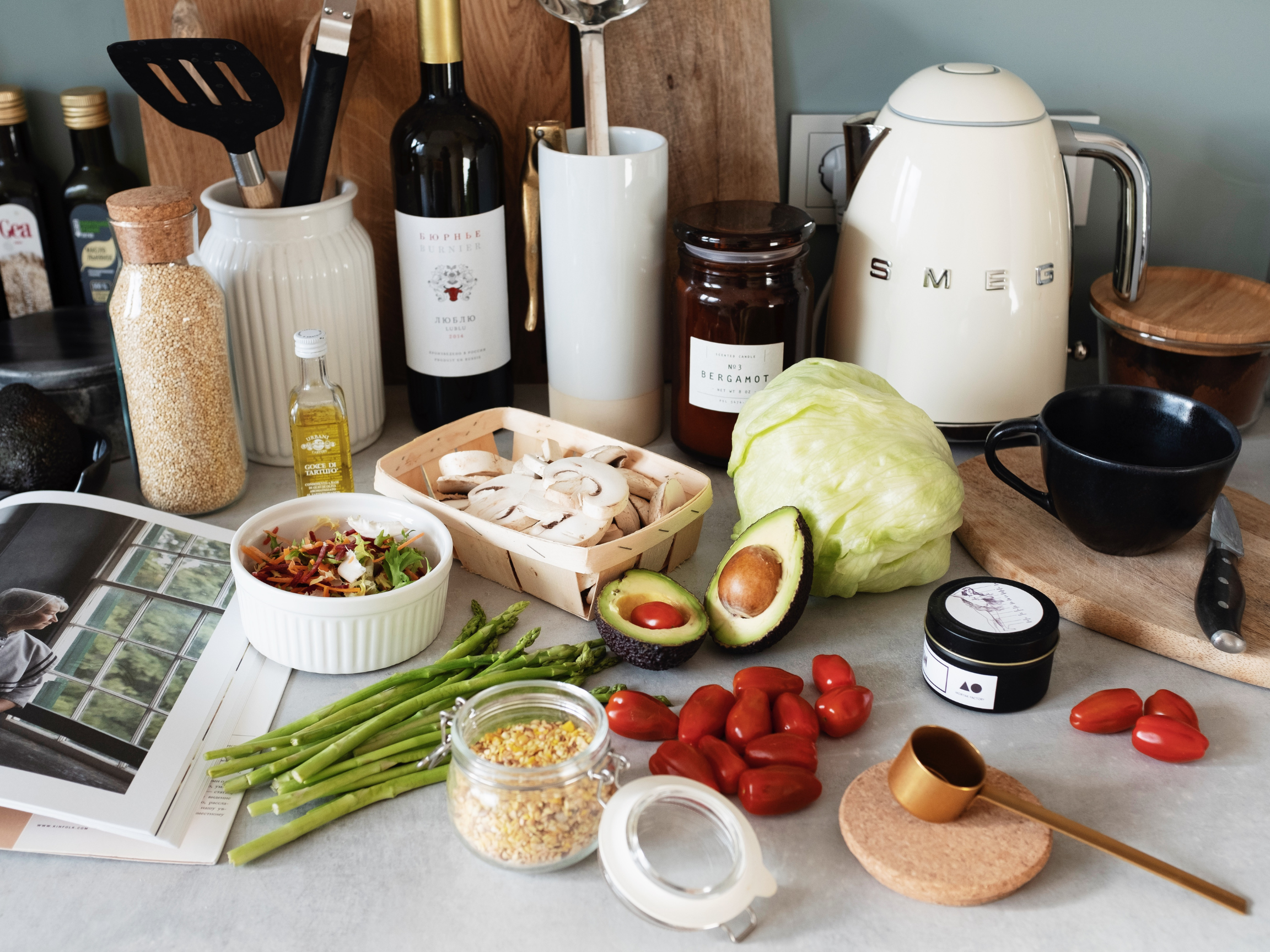 ingredients and cooking equipments